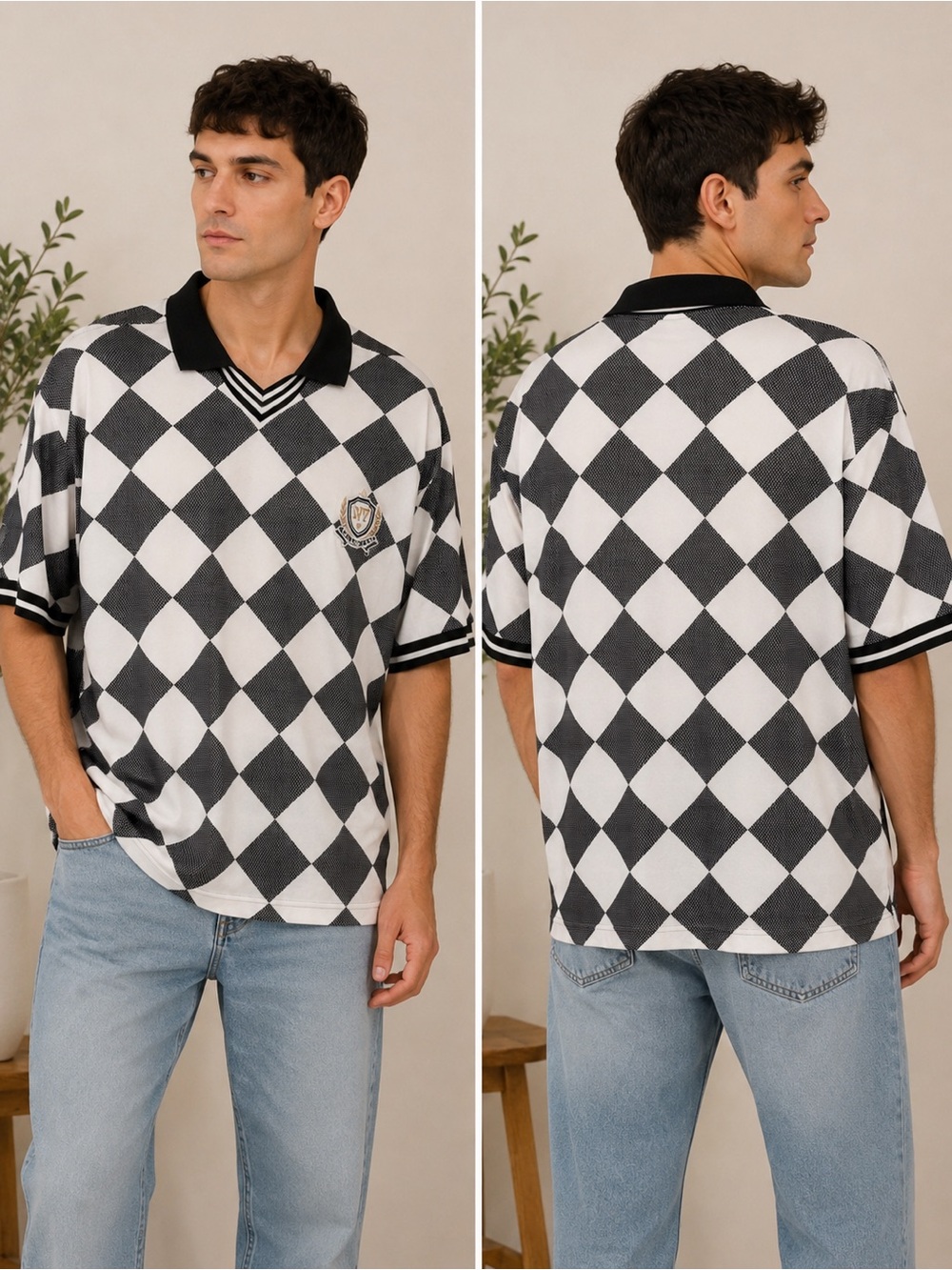 Original Use Soccer Jersey XL Black White Checkered Polo Shirt NWT
